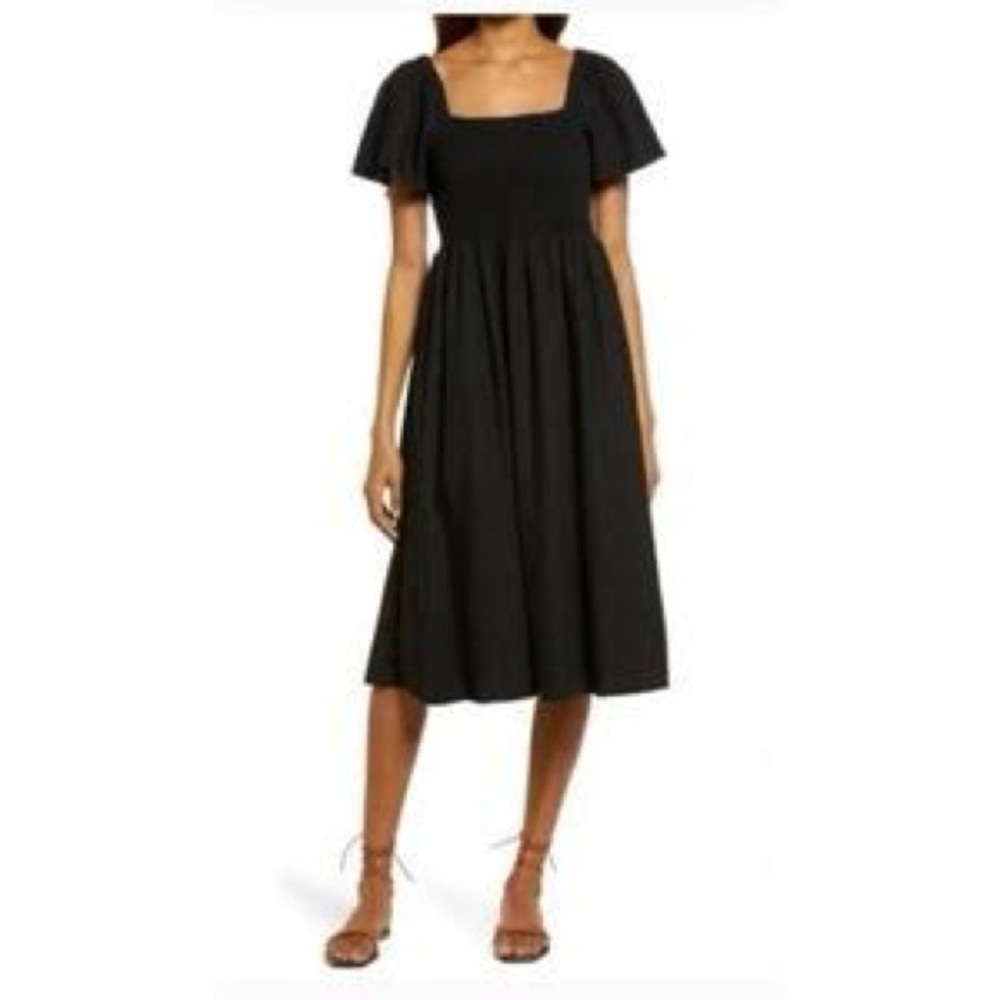 Madewell Linen Blend Lucie Smocked Midi Dress